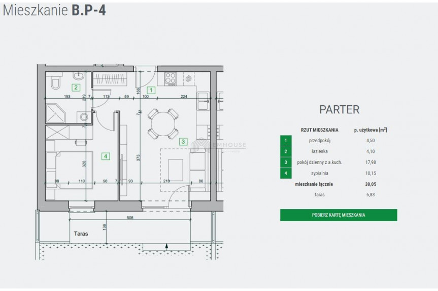 koszaliński, Sianów, Mieszkanie o powierzchni 38,05 m2 z tarasem